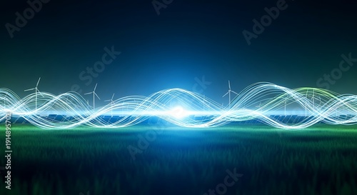 Abstract Renewable Energy Power Concept with Glowing Light Trails
