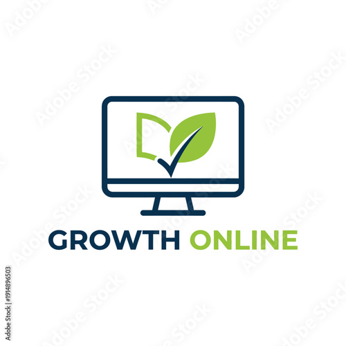 computer monitor showing green leaf and check mark logo