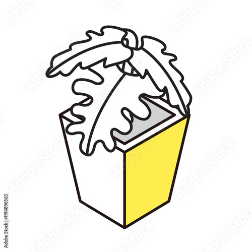 シンプルな観葉植物の鉢植えのアイソメトリック線画イラスト