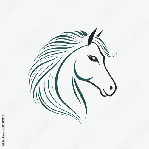 Dynamic and stylized horse head profile, embodying the spirit of freedom and equestrian elegance in a clean vector artwork