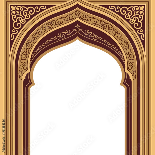 Ornate golden archway with intricate designs and patterns in a traditional setting