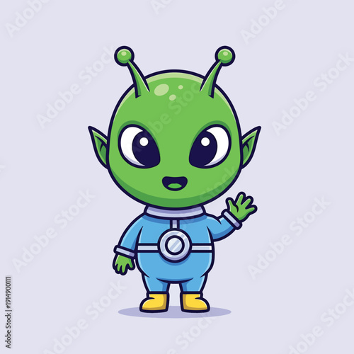 Friendly Green Alien Cartoon Character