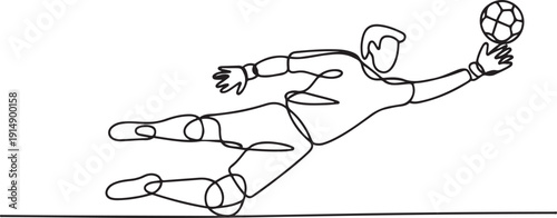Single one line drawing goalkeeper saving goal on smartphone screen. Soccer player in action. Football player. Goalkeeper defense position. Save penalty. one line Icon drawing
