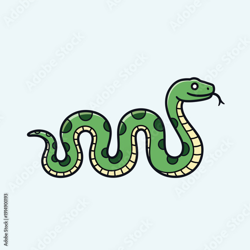 Cartoon Green Snake with Black Spots