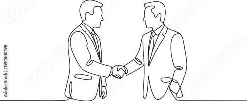 Single line drawing of businessmen handshaking his business partner. Great teamwork. Business deal concept. one line Icon drawing