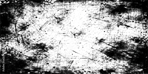 Abstract grunge texture background with a dirty aged paper pattern on a rough gray concrete wall surface featuring vintage black ink paint and a grungy frame border design