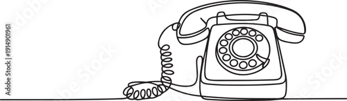 One continuous line drawing of old vintage antique analog wall telephone to communicate. Retro classic telecommunication device concept. one line Icon drawing