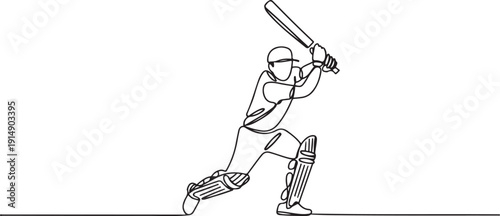 One single line drawing of young energetic man cricket player standing to hit the ball vector illustration. Competitive sport concept. one line Icon drawing