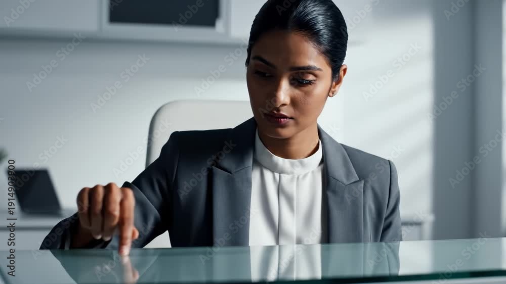 custom made wallpaper toronto digitalBusinesswoman Using Touch Screen Interface, Touching the Glass Desk
