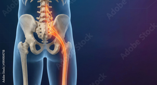 Human Pelvis and Spine Anatomy Overlay Highlighting Musculoskeletal Pain, Rehabilitation, Orthopedic Care and Healthcare