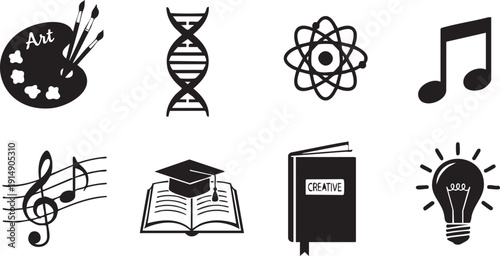 Black and white of music science and education symbols