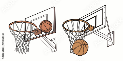Basketball Hoop with Ball Flat Vector Illustration Isolated on White Background.