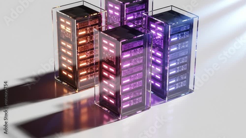 Wallpaper Mural Data Servers Illuminated With Colored Lights Against White Background Torontodigital.ca