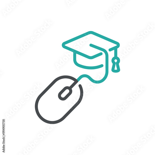 Online education and digital learning icon with mouse and graduation cap