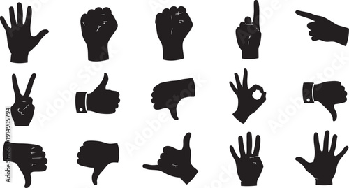 Black hand gestures on white background hands sign 2