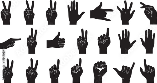 Black hand gestures on white background hands sign