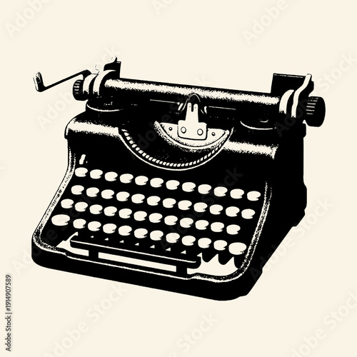 Vintage Mechanical Typewriter Retro Office Illustration
