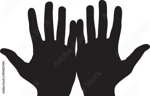 Black silhouette of two hands with palms facing forward and fingers spread white background 1