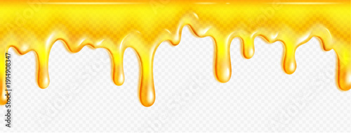 yellow liquid drips and honey splash in transparent background