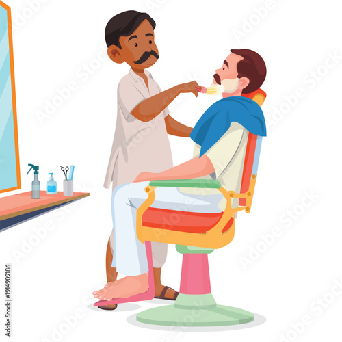 Indian Barber, Traditional Indian Old Barber Shop, Daily Life in Traditional Indian Barber Shop