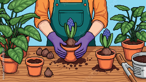 Gardening in springtime: planting flowers in pots with care and creativity