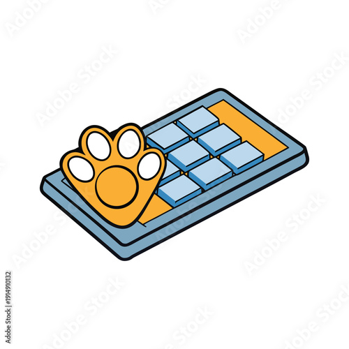 Paw print on calculator keypad, animal paw technology symbol