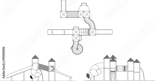 sketch illustration silhouette vector image of construction details of urban park game arena architecture with its equipment in the middle of a metropolis