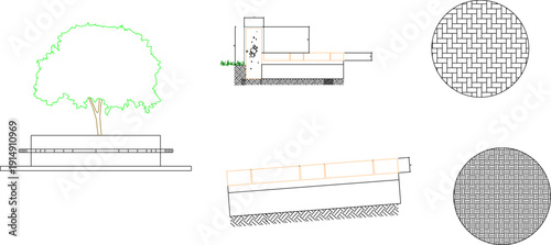 sketch illustration silhouette vector image construction architectural details plant pot Urban park with its equipment in the middle of a metropolis