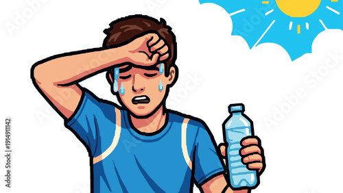 Exhausted athlete cooling down with water in summer heat