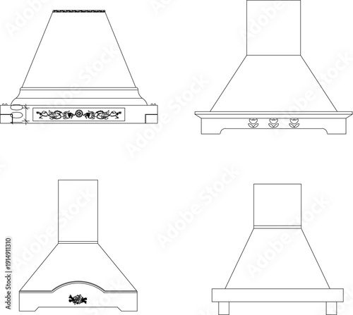 vector silhouette illustration sketch of detailed design of Kitchen Hood to remove smoke in the kitchen 
