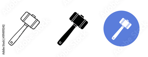 Three black and white gavel icons on white and blue background