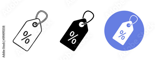 Minimalist discount tag icons in mono and color styles