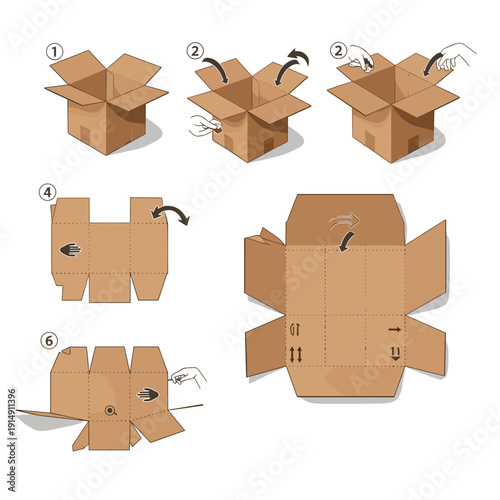Cardboard box assembly instructions: a step-by-step guide for folding and constructing a shipping carton.