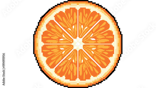 Pixel art of orange slice with vibrant color detailing