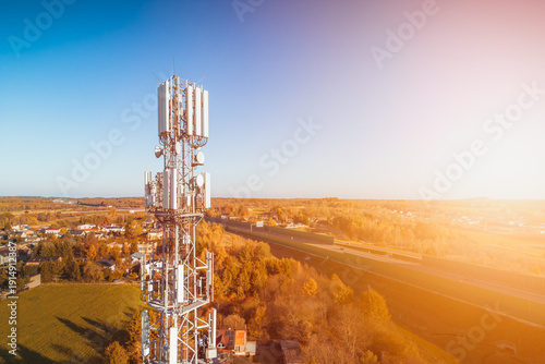 Cellular tower against blue sky landscape