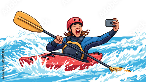 Exciting kayaking adventure captured on action-packed digital art