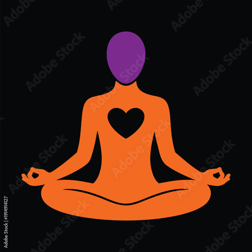 Meditating person, inner peace and harmony, yoga and mindfulness icon, spiritual symbol