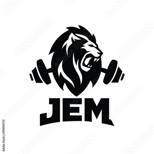 Aggressive Lion Head with Barbell Fangs Strong Fitness Icon