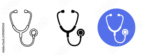 Stethoscope icons: monochrome and blue background variants