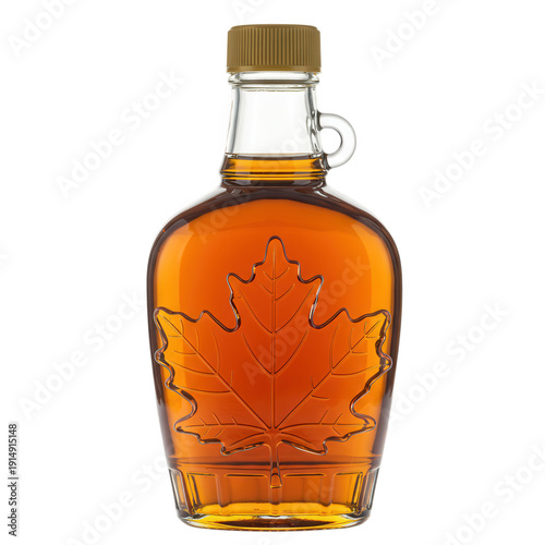 Maple syrup in a glass bottle isolated on transparent background