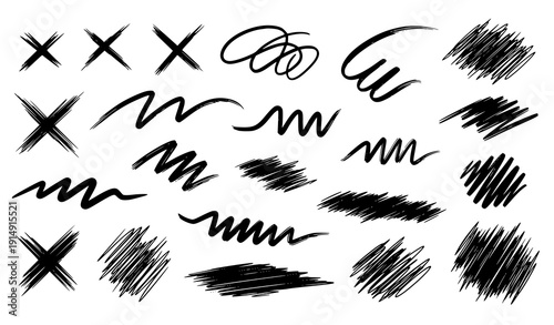 Hand drawn strikethrough and squiggle line vector set