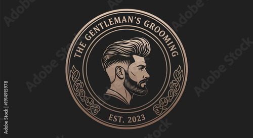 The Gentlemans Grooming Logo with Stylish Man Portrait.