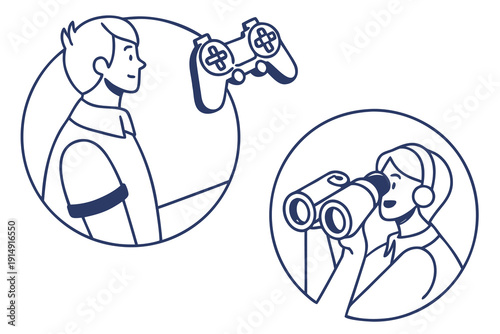 Illustration of a person using a handheld device and a close-up of a human elbow joint