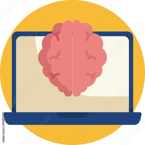 A brain displayed on a laptop screen, representing digital mental health support, online therapy, or virtual psychological services.
