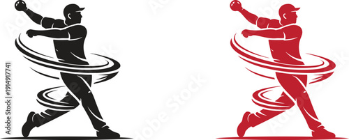 Cricket Player Throwing Ball with Motion Swirl Silhouette Vector, Dynamic Cricket Action Sports Illustration Isolated on White Background