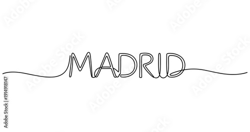 Minimalist madrid text art in black continuous line drawing on white background. No editable strokes