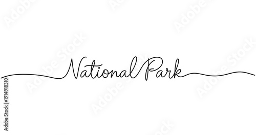 Elegant handwritten script of national park text with flourish. No editable strokes