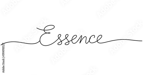 Elegant handwritten script spelling the word 'essence' in black ink on white background. No editable strokes