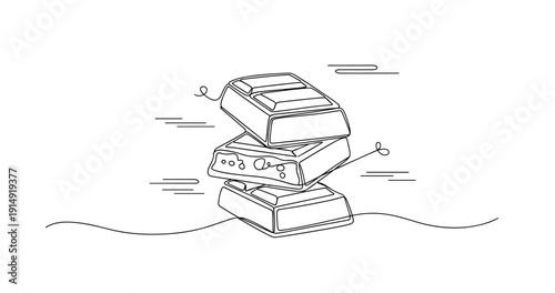 Stacked vintage keyboards illustration with minimalist line art style. None editable stroke