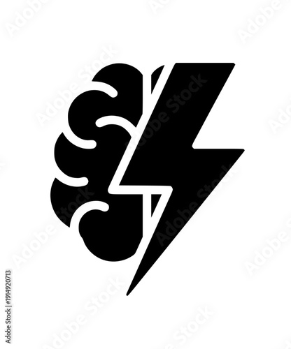 A conceptual illustration representing a lightning bolt striking a brain, symbolizing ideas, energy, and innovation